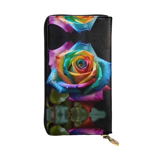 Leather Wallet 7.48 x 4.13 in - Stylish and Durable Wallet for Women with Multiple Compartments and Zipper Design Rainbow Rose Prints