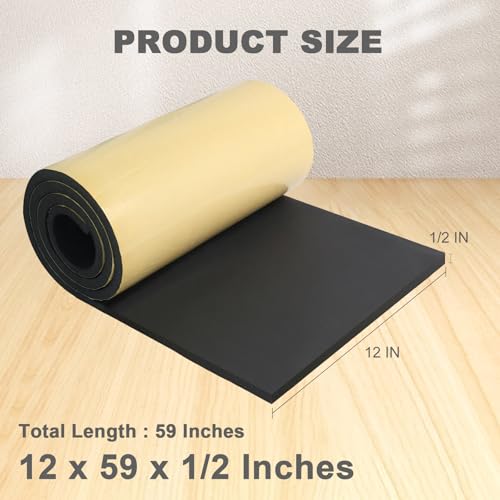 Image of Storystore Foam Rubber Sheet with Adhesive, 12 x 59 x 1 /2 Inch Closed Cell Insulation Neoprene Foam Sheet, Multi-Function Soundproof Weatherproof Foam Padding