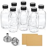 8 Pack, 2 oz Small Clear Glass Bottles w/Lid & 2 Funnels - 60ml Boston Shot Bottles for Health, Immunity, Potion, Wellness, Sample, Ginger, Juice - Mini Personal Care & Beauty Travel Bottle
