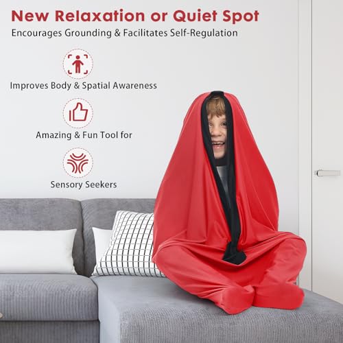 Image of Sensory Body Sock for Adults, X Large Compression Sack 30 * 68 inch, Soft Fabric with Strong Stitching and Snap Closures (Fresh Red)