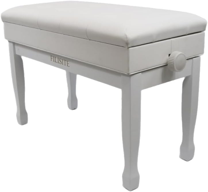 Adjustable Height Piano Bench with Storage, Solid Wood Duet Keyboard Stool, Waterproof Padded Seat Cushion, Multi-Use Bench for Piano, Vanity, Living Room, Bedroom XJ750-4(White)