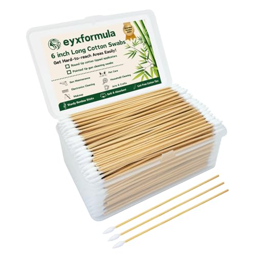 Eyxformula 500 PCS 6 Inch Long Pointed Cotton Swabs for Gun Cleaning, FSC Certified Bamboo Sticks with Precision Tips for Firearms, Electronics, Crafts & Makeup 500 ct pointed