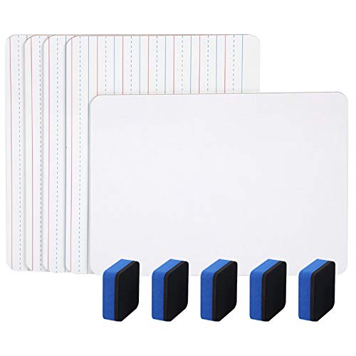 5 Pack Dry Erase Lapboard - Double Sided Mini Lapboards Portable Learning Board White/Ruled Writeboards with 5 Erasers (9inch x 12inch), New Year Gift for Kids