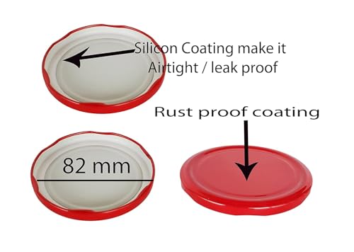 Image of Pure Source India Metal Red Lug Cap Lid for Glass jar, 12 Pieces, 82 mm