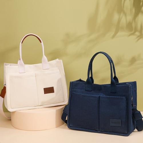 Image of Cherry Tote Bag for Women Canvas Patched Purse Cute Shoulder Bag Multi-Pocket Satchel Handbag for work travel