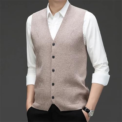 Men’S Western Style Patchwork Knitted Sweater Vest Thick Slim Fit V-Neck Sleeveless Button Down Business Cardigan4