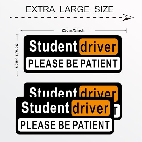 Image of Student Driver Please Be Patient Car Magnet, Black Personality Modeling , Patient With Reflective Magnetic Bumper Sticker Set Detachable, Novice Safety Signs.Set of 3