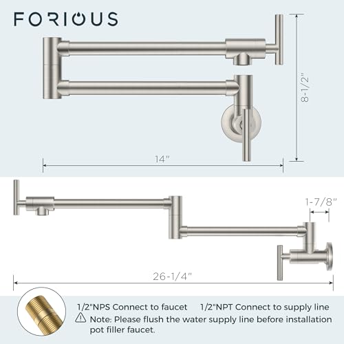 Forious Pot Filler Faucet, Brushed Nickel Wall Mount Pot Filler Over Stove, Solid Brass Kitchen Sink Pot Filler Faucets thumb #2
