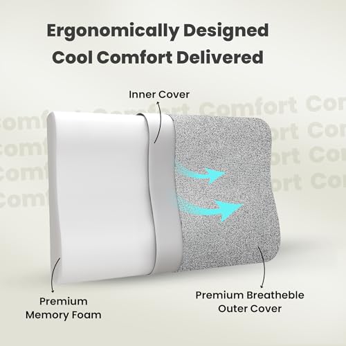 Image of CareFoam Memory Foam Cervical Neck Pillow | 2 Years Warranty | Pain Relief Sleep, Improves Posture Spinal Alignment, Neck Pain Relief | 19 x 11 x 3.5 Inch | Black Melange Cover | Pack of 1