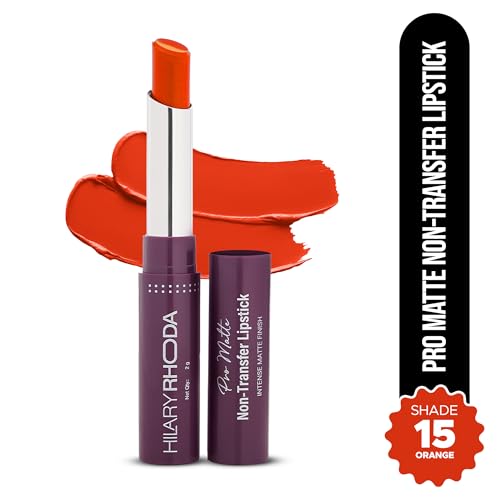 Image of Hilary Rhoda Pro Matte Non-Transfer Lipstick | Waterproof & Smudge-Proof | 12-Hour Long Stay | 24 Shades Available | Highly Pigmented Matte Finish Lipstick | 2g - (Orange | Shade 15)