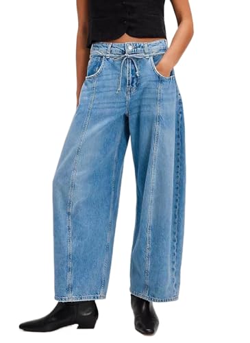 Kedera Women's Baggy Barrel Jeans Boyfriend Wide Leg Cropped Denim Pants Mid Rise Y2K Jeans Ankle Pants Trouser 2024