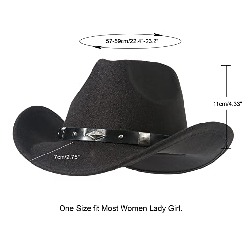 Lanzom Classic Felt Wide Brim Women Men Western Cowboy Hat Cowgirl Hats With Buckle Belt(Medium,Black) #TOP1