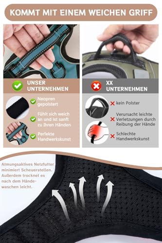 BaoCheng Hundegeschirr Anti Zug Hundegürtel,Kleine/mittlere/große Hunde,Atmungsaktives Mesh, Einfaches Be-und Entladen,3 Schnallen, Sicherheit,Entlastet Husten,Reflektierend(Dunkelgrün,M)