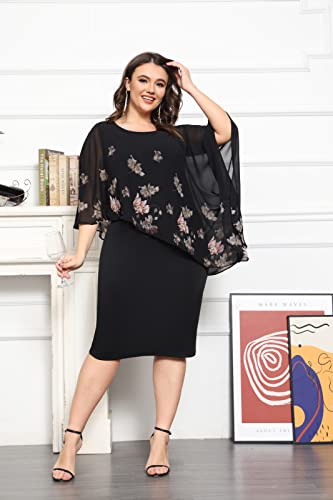 KIMCURVY Plus Size Cape Dress for Women Pencil Dress with Chiffon Overlay Wedding Cocktail Party Midi Dress3