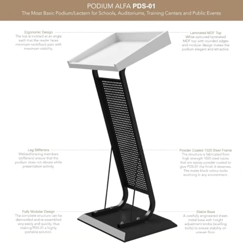 Image of TEKAVO Merito Podium Lectern for Classroom, Auditorium, Office, Church & School | Sleek & Modern Lecture Stand | Ideal for Presentations, Speeches & Events,Mic /Portable Office Conference,White Wood.