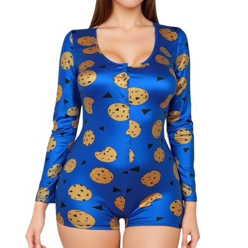 MissShorthair Onesies Women Sexy, Cute Onesie Pajamas for Women Long Sleeve Cookie Monster Large, Cookie Monster, Large