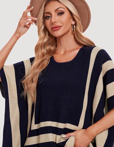 Image of PULI Womens Jacquard Pullover Ponchos Sweater Elegant Shawl Wraps Warm Travel Sweaters for Fall Winter