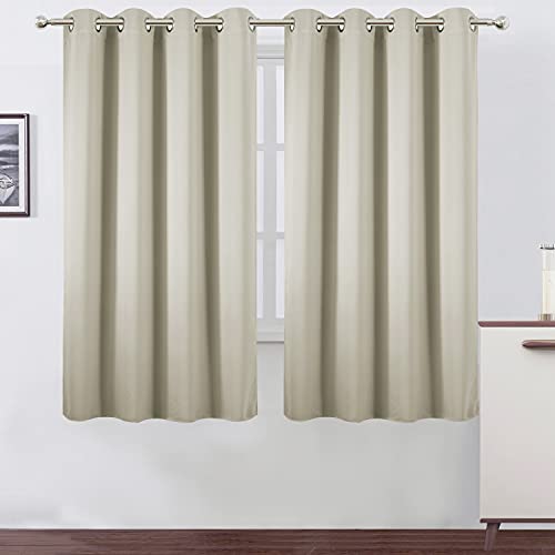 Image of LEMOMO Light Beige Blackout Curtains 66 x 63 Inch Length /Set of 2 Curtain Panels /Thermal Insulated Room Darkening Blackout Curtains for Bedroom