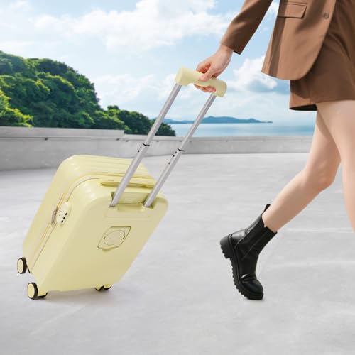 20" Travel Luggage Suitcase, Carry On Luggages, Suitcase with Cup Holder and USB Port, Travel Luggage Suitcase for Students, Business People (Light Yellow)3