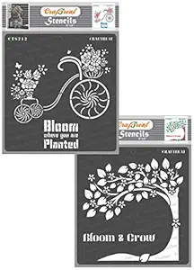 Tree Stencils for Craft - Blooming Plants & Bloom and Grow - Size: 6X6 Inches (2Pcs) - Cycle Stencils for Wall Painting - Home Decor Stencils - Quotes Stencils for Painting