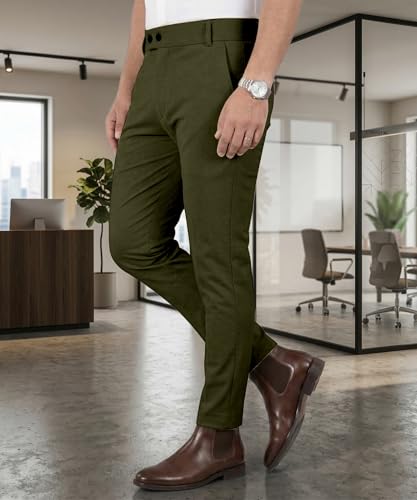 Image of Mehrang Men's Stretchable Stretchable Formal Pant Trousers | Stylish Slim Fit Men's Wear Trousers for Office or Party | Polycotton Knitted Fabric