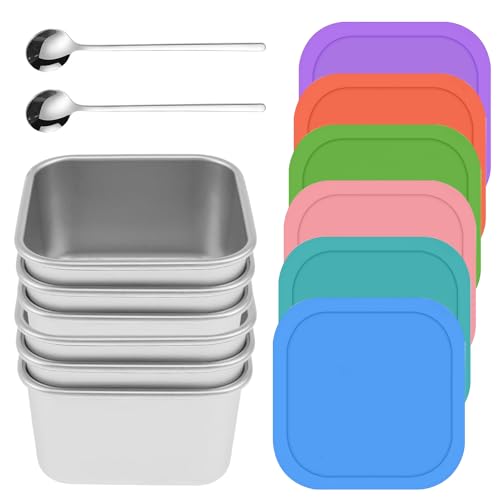 Woobroo 6 Pcs Snack Pots, 180ml Stainless Steel Food Contain