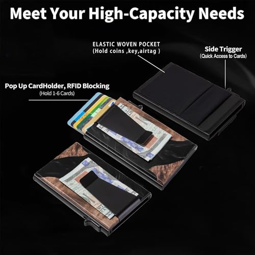 Image of Card Holder Wallets for Men | Slim Aluminum Wallet | RFID Blocking Minimalist Metal Pop Up Wallet | Money Clip & Cash Band | Expandable Compact Plate | Ultra-Thin | Men's Accessories & Gifts for Men
