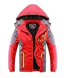AUSOWELL Jungen Daunenjacke Kinder Winterjacke mit Kapuze Verdickte Jacke Winddicht Wanderjacke Outdoor Winter Herbst Frühling, Rot,170