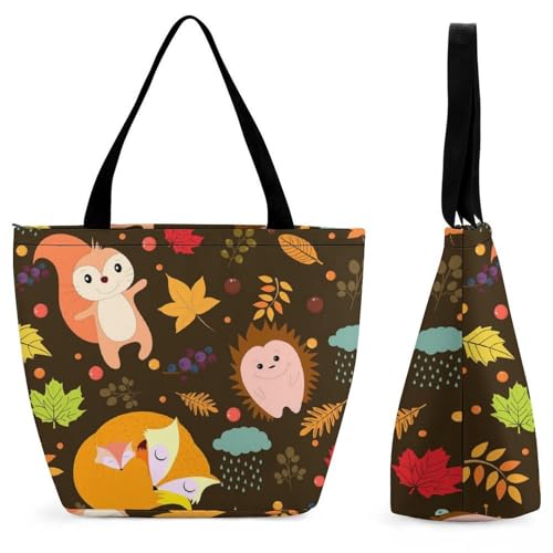 Sac à bandoulière hérisson renard grand sac à main femme 32.5cm