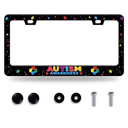 Autism Awareness License Plate Frame License Plate Stainless Steel Parts Colorful License Plate Decorative with Screws Size 12.3