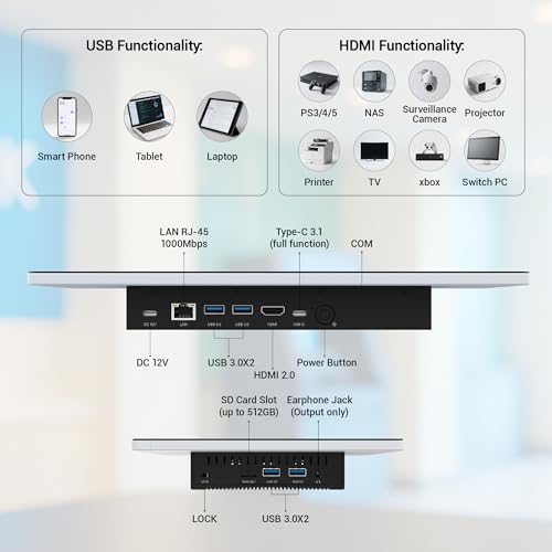 Image of All-in-One Industrial 13.3 Inch Touchscreen Panel PC, Celeron N5095 FHD IPS Display Win11 Pro, 8GB RAM, 128GB Storage, 4X USB 3.0, 2X RS232, Gigabit LAN, HDMI and Type-C