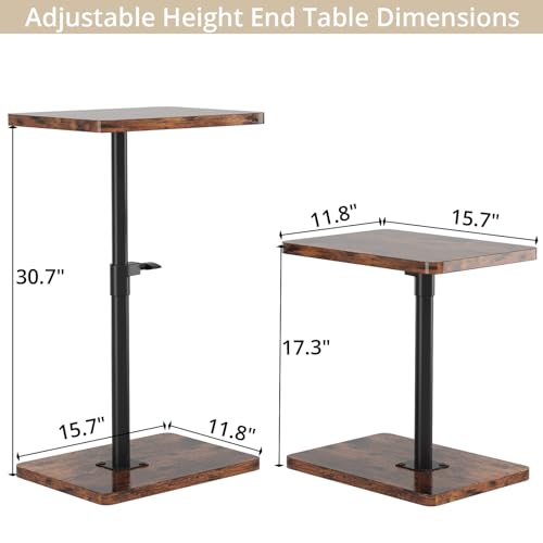 Image of C Shaped End Table Height Adjustable Side Table Sofa Tray for Couch, Sofa Bed Bathroom Study TV Tray Food Snack Trays for Eating, Rustic