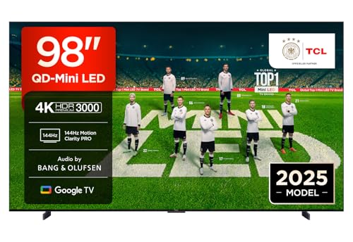 TCL 98Q7C QLED Mini LED Fernseher, 98 Zoll, 4K HDR Premium, Dolby Vision IQ & Atmos, Smart TV mit Google TV, 6.2.2 Sound, 144Hz VRR, AMD FreeSync Premium Pro, HDMI 2.1, AirPlay 2