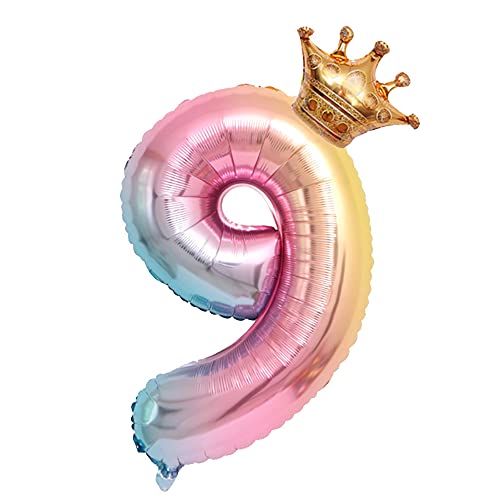 Zahlen Luftballon Rosa mit Krone,40'' Riesige Folienballon 9,Zahl Luftballon Deco 9. Geburtstag, Heliumballon für Geburtstag, Hochzeit, Jubiläum Party Dekoration (Zahl 9) Cover