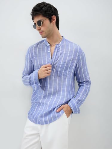 Image of VASTRADO Steel Blue Striped Kurta RK5411A