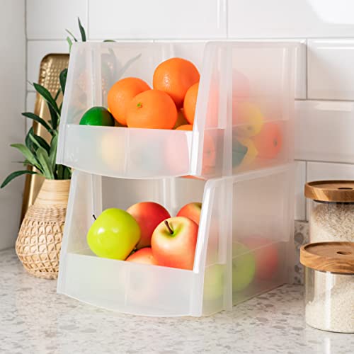 Image of IRIS USA Clear Plastic Stackable Storage Bins, X Large- 4 Pack, Open Front Fridge Pantry Kitchen Closet Cabinet Bathroom Organizer Basket for Organizing Snack, Cans, Office Supplies, and Coffee Pods