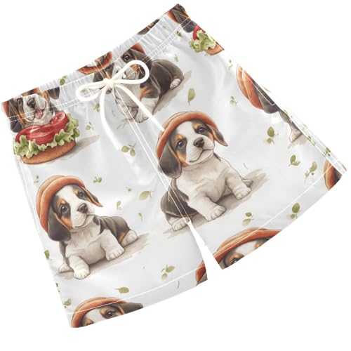 Pigsaly Boys Swim Trunks Cute Hamburger Hat Beagle Dog Puppy Boys Board Shorts Swimsuit Swimwear Summer Bathing Suit S Multicolor