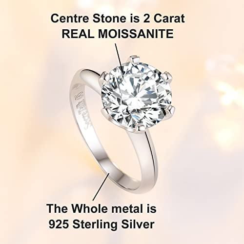 SecreTalk Moissanite Wedding Ring, Classic 2ct Engagement Ring for Women, 925 Sterling Silver D Color VVS Moissanite Ring with Certificate of Authenticity3
