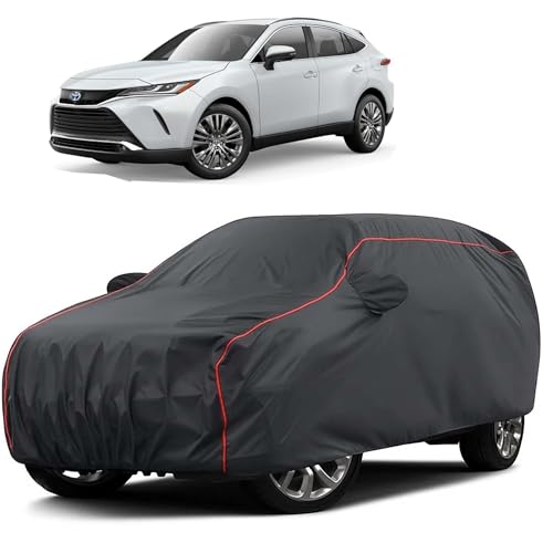 Image of Sulfar 100% Water Resistant Car Body Cover Compatible with Mirror for Toyota Venza (Triple Stitched, Full Bottom Elastic, Dark Grey Taffeta with Red Piping)