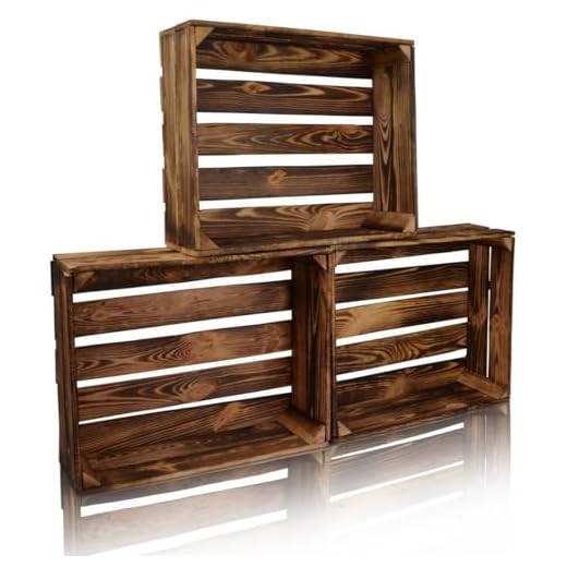 CHICCIE Holzkiste im Vintage Look - Verschiedene Größen - Geflammt Dunkel - Obstkiste Dekokiste (50x40x15cm, 3 Set)