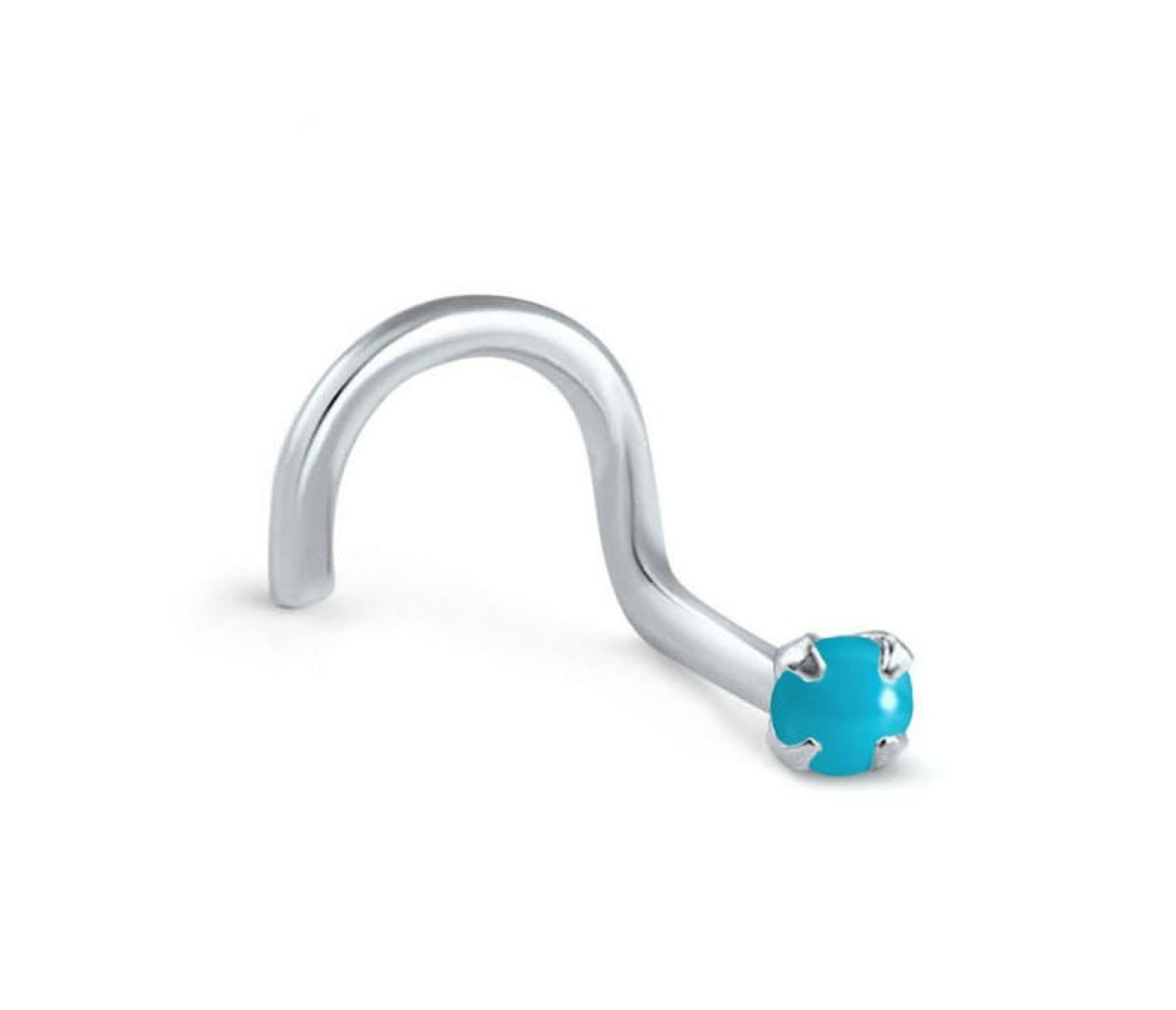 SRR jewels Sterling Silver 925 Turquoise Round Gemstone Nose pin White Gold Plated girls for women-image-37