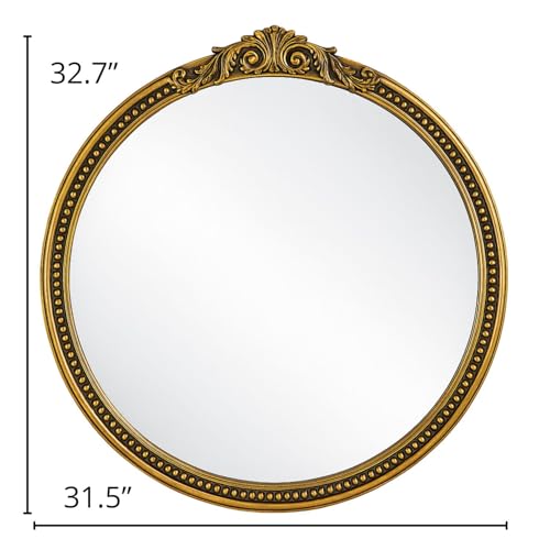 Image of ZIYOO Vintage Ornate Round Wall Mirror, French Baroque Gold Framed Decorative Mirror, Classic Ornate Accent Mirror for Living Room, Bedroom, Entryway, Vanity, 32 Inch