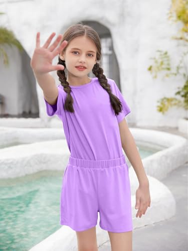 Image of Girls Outfits Short Sleeve Tshirts and Shorts Set Summer Clothing | Elastic Waisted,Round Neck Tshirts,Soft lightweight athletic outfits for daily home & active wear