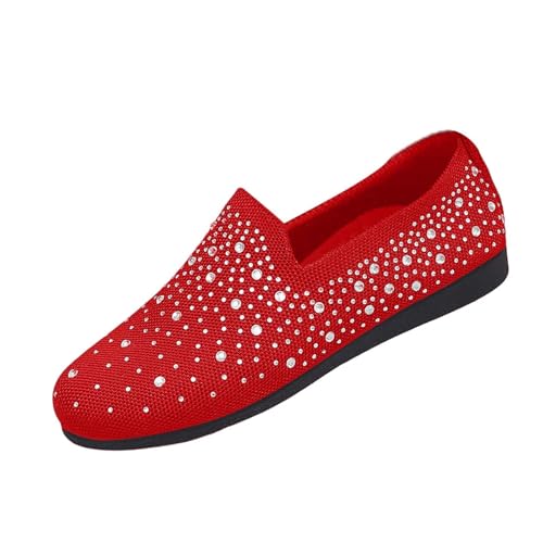 Zapatillas elásticas para mujer, con diamantes de imitación, transpirables, zapatos de interior antideslizantes, para yoga, oficina, uso diario, 011, 41 EU