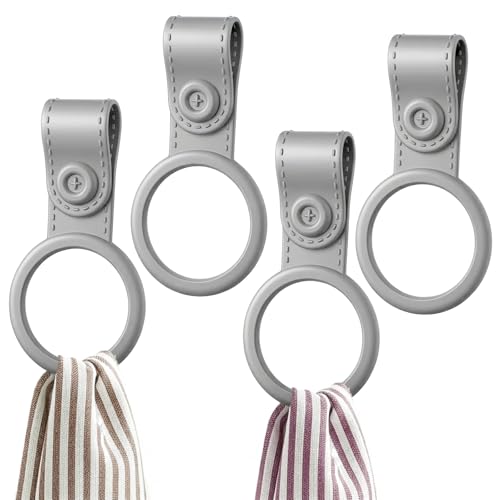 MBAIYO 4 Pack Silicone Kitchen Towel Holder - Adjustable Non-Slip Towel Clips for Oven Handle, Cabinet, Stove & Bathroom Rods Heat Resistant Dish Cloth Towels Clips Holder for Kitchen (Grey)