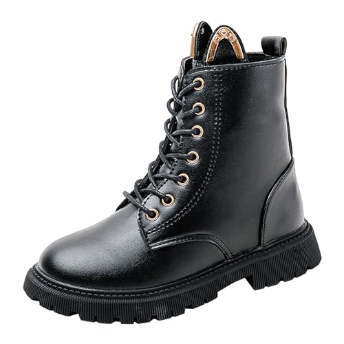 Combat Ankle Boots Kids Girls Chunky Low Block Heel Dress Booties Side Zipper Combat Shoes Snow Boots