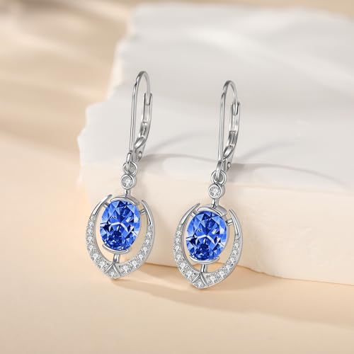 Pink Earrings Sterling Silver Birthstone Oval 5A Cubic Zirconia Dangle Drop Jewelry Gifts for Women4