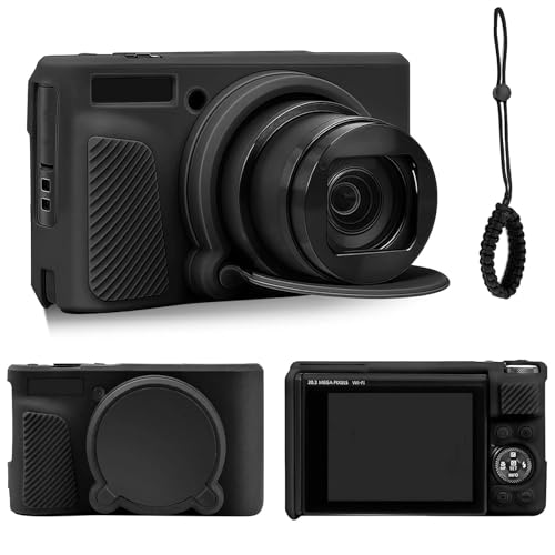 GZLFH Funda de silicona para cámara Canon Powershot SX740/SX730 HS, funda blanda con diseño resistente a los arañazos, tapa de objetivo extraíble, equipada con cordón, color negro