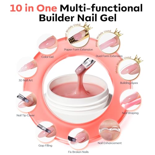 Image of modelones Gel Builder for Nails, 10-in-One Builder Nude Rose Pink 2oz, High Thickness Hard Gel High Hardness for Extension Apex Building Sculpting Overlays Home Salon U V /LED Cured, 2oz