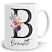 Personalisierte Tasse - Namens-Tasse mit Blumen Initial - Mit Anfangsbuchstaben und Namen - Personalisiert zum Geburtstag - Kaffeetasse - beidseitig bedruckt - Geschenke für Frauen